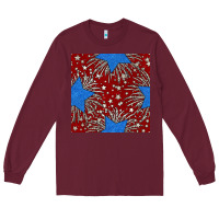 Burgundy Glitter 4th of July Seamless Pattern Long Sleeve Tee - BundleAndBundleShop