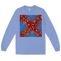 Colony Blue Glitter 4th of July Seamless Pattern Long Sleeve Tee - BundleAndBundleShop