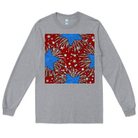 Heather Grey Glitter 4th of July Seamless Pattern Long Sleeve Tee - BundleAndBundleShop