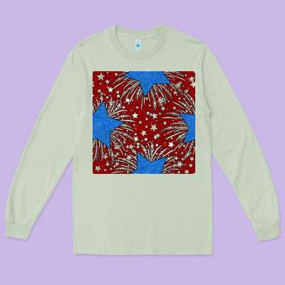 Glitter 4th Of July Seamless Pattern Long Sleeve Tee Designed By Bundleandbundleshop