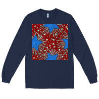 Navy Glitter 4th of July Seamless Pattern Long Sleeve Tee - BundleAndBundleShop