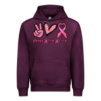 Mauve Wine Peace love cure Cancer Awareness Urban Hoodie - HowdyJamesFarm
