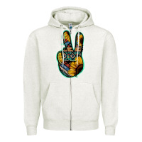 Oatmeal Heather Aztec Sunflower Peace Sign Zipper Hoodie - Jasminsmagicworld