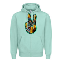 Seafoam Aztec Sunflower Peace Sign Zipper Hoodie - Jasminsmagicworld
