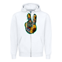 White Aztec Sunflower Peace Sign Zipper Hoodie - Jasminsmagicworld
