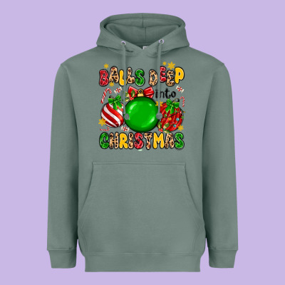 Balls Deep Into Christmas Heavyweight Hoodie Designed By Maliassmallbusiness