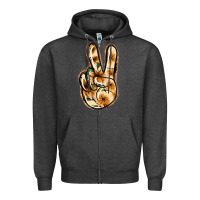 Charcoal Heather Floral Gold Peace Sign Zipper Hoodie - Jasminsmagicworld