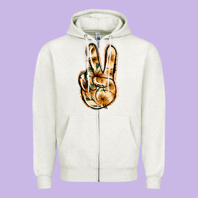 Floral Gold Peace Sign Zipper Hoodie Designed By Jasminsmagicworld