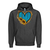 Charcoal Heather Gold Glitter Sunflower Blue Heart Zipper Hoodie - Jasminsmagicworld