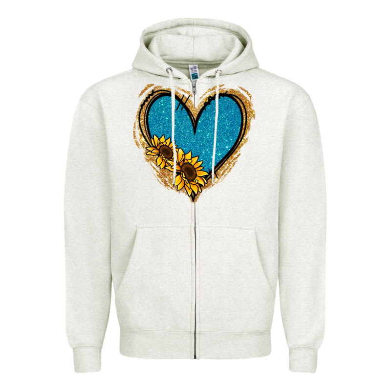 Gold Glitter Sunflower Blue Heart Zipper Hoodie by Jasminsmagicworld | Teevron