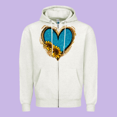 Gold Glitter Sunflower Blue Heart Zipper Hoodie Designed By Jasminsmagicworld