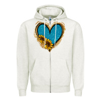 Oatmeal Heather Gold Glitter Sunflower Blue Heart Zipper Hoodie - Jasminsmagicworld