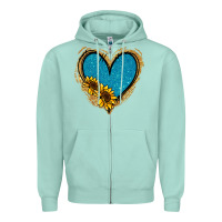 Seafoam Gold Glitter Sunflower Blue Heart Zipper Hoodie - Jasminsmagicworld