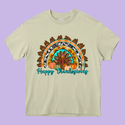 Happy Thanksgiving Rainbow Heavy Core Tee Designed By Artiststas
