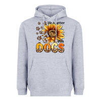 Heather Grey life is better with dogs sunflower Heavyweight Hoodie - MaliasSmallBusiness