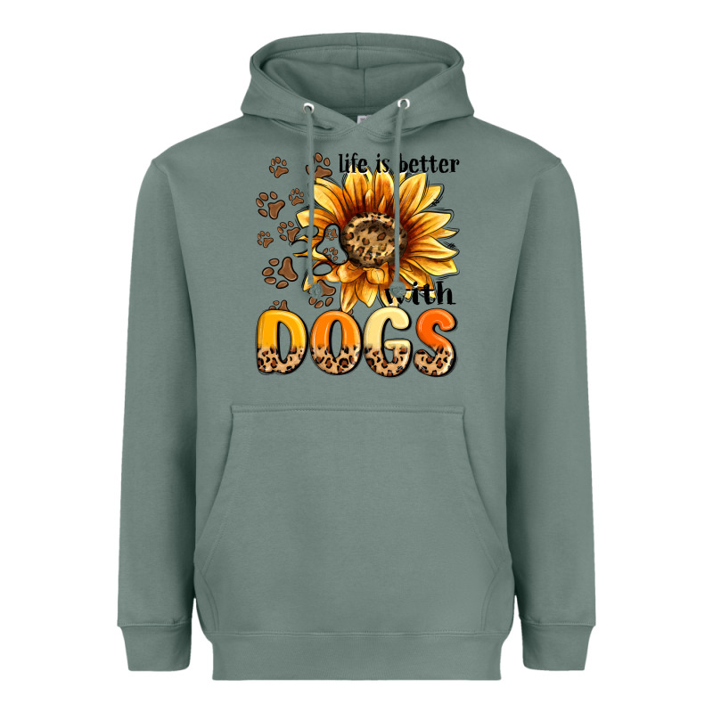 Life Is Better With Dogs Sunflower Heavyweight Hoodie by MaliasSmallBusiness | Teevron