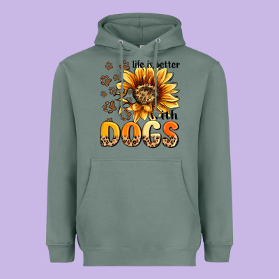 Life Is Better With Dogs Sunflower Heavyweight Hoodie Designed By Maliassmallbusiness
