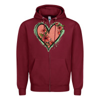 Burgundy Pink Glitter Floral Heart Zipper Hoodie - Jasminsmagicworld