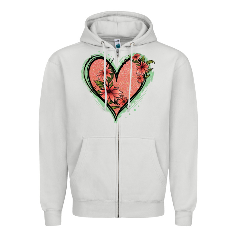 Pink Glitter Floral Heart Zipper Hoodie by Jasminsmagicworld | Teevron