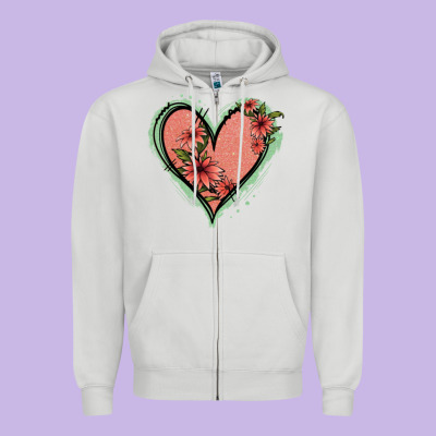 Pink Glitter Floral Heart Zipper Hoodie Designed By Jasminsmagicworld