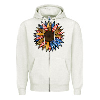 Oatmeal Heather Patriotic Sunflower Zipper Hoodie - Jasminsmagicworld
