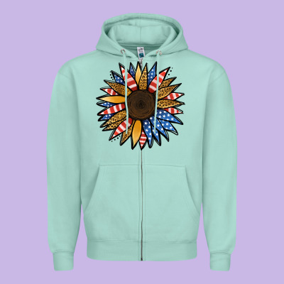 Patriotic Sunflower Zipper Hoodie Designed By Jasminsmagicworld