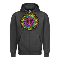 Charcoal Heather Peace Hippie Sunflower Zipper Hoodie - Jasminsmagicworld