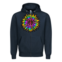 Navy Peace Hippie Sunflower Zipper Hoodie - Jasminsmagicworld