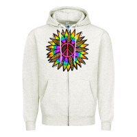 Oatmeal Heather Peace Hippie Sunflower Zipper Hoodie - Jasminsmagicworld