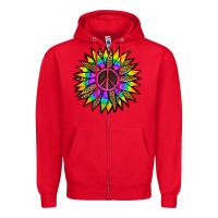 Red Peace Hippie Sunflower Zipper Hoodie - Jasminsmagicworld