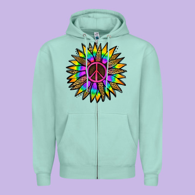 Peace Hippie Sunflower Zipper Hoodie Designed By Jasminsmagicworld