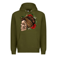 Army Green leopard bandana and roses skull Premium Hoodie - Jasminsmagicworld