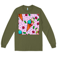 Army Green ice cream seamless pattern Long Sleeve Tee - BundleAndBundleShop