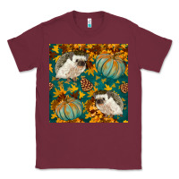 Burgundy hedgehog and pumpkins seamless pattern Classic Tee - BundleAndBundleShop