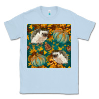 Dusty Blue hedgehog and pumpkins seamless pattern Classic Tee - BundleAndBundleShop