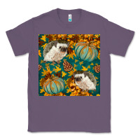 Lavender hedgehog and pumpkins seamless pattern Classic Tee - BundleAndBundleShop