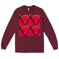 Burgundy Watermelon Slices Seamless Pattern Long Sleeve Tee - BundleAndBundleShop