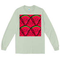 Matcha Watermelon Slices Seamless Pattern Long Sleeve Tee - BundleAndBundleShop