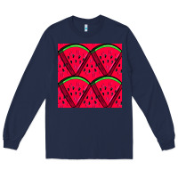 Navy Watermelon Slices Seamless Pattern Long Sleeve Tee - BundleAndBundleShop