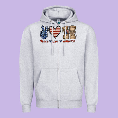 Peace Love America Zipper Hoodie Designed By Jasminsmagicworld