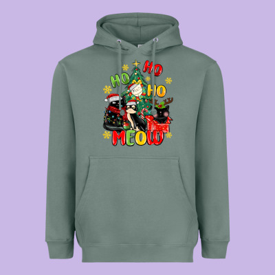 Ho Ho Ho Meow Heavyweight Hoodie Designed By Maliassmallbusiness