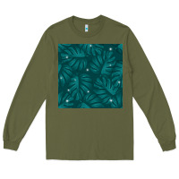 Army Green Tropical  Leaves Seamless Pattern Long Sleeve Tee - BundleAndBundleShop