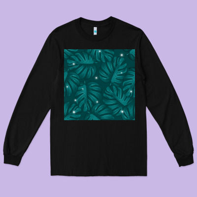 Tropical  Leaves Seamless Pattern Long Sleeve Tee Designed By Bundleandbundleshop