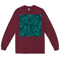 Burgundy Tropical  Leaves Seamless Pattern Long Sleeve Tee - BundleAndBundleShop