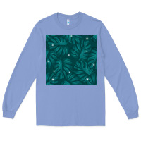 Colony Blue Tropical  Leaves Seamless Pattern Long Sleeve Tee - BundleAndBundleShop