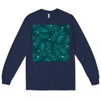 Navy Tropical  Leaves Seamless Pattern Long Sleeve Tee - BundleAndBundleShop