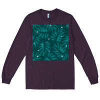 Plum Tropical  Leaves Seamless Pattern Long Sleeve Tee - BundleAndBundleShop