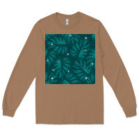 Toasted Coconut Tropical  Leaves Seamless Pattern Long Sleeve Tee - BundleAndBundleShop
