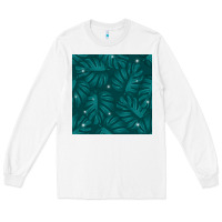 White Tropical  Leaves Seamless Pattern Long Sleeve Tee - BundleAndBundleShop