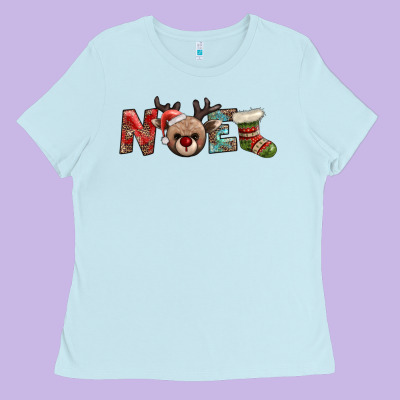 Noel With Sock And Reindeer Ladies Tee Designed By Adodesignshop